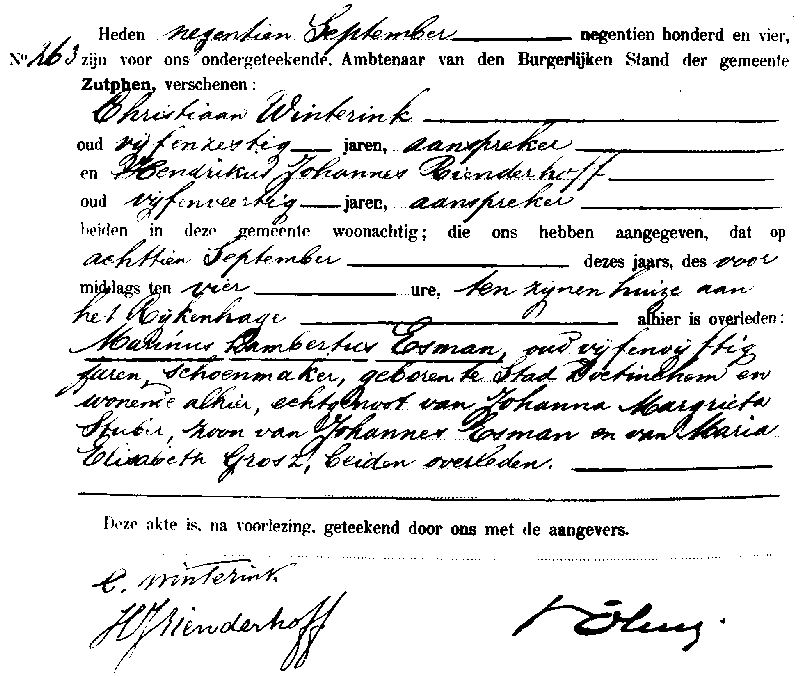 19040919 ovl akte 263 Marinus L Esman ev Johanna M Stieber